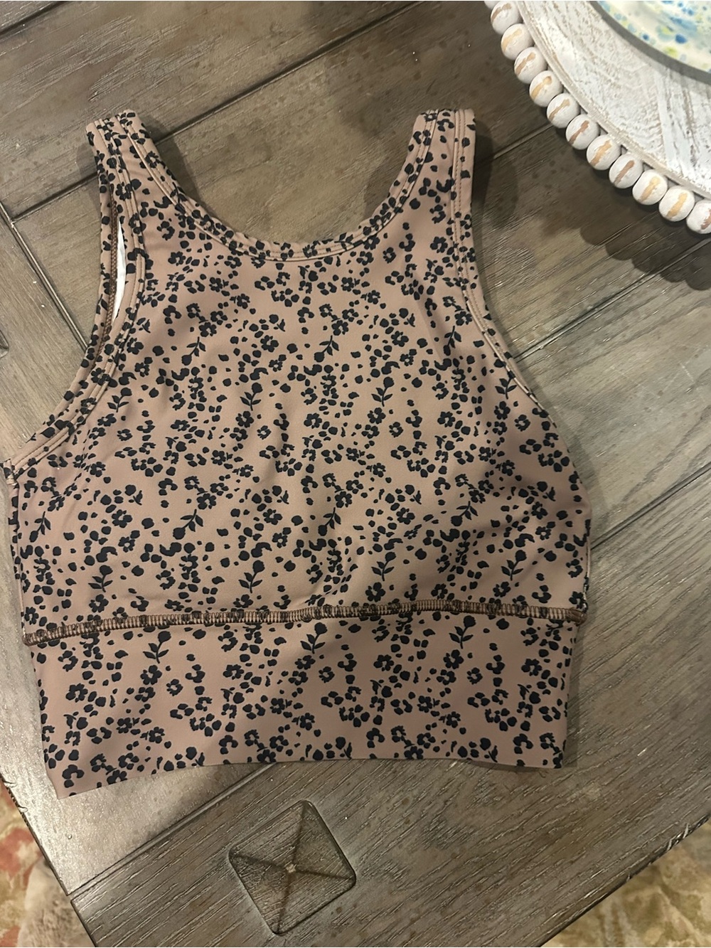 Women’s Nude Pink Floral Crop Tank Top